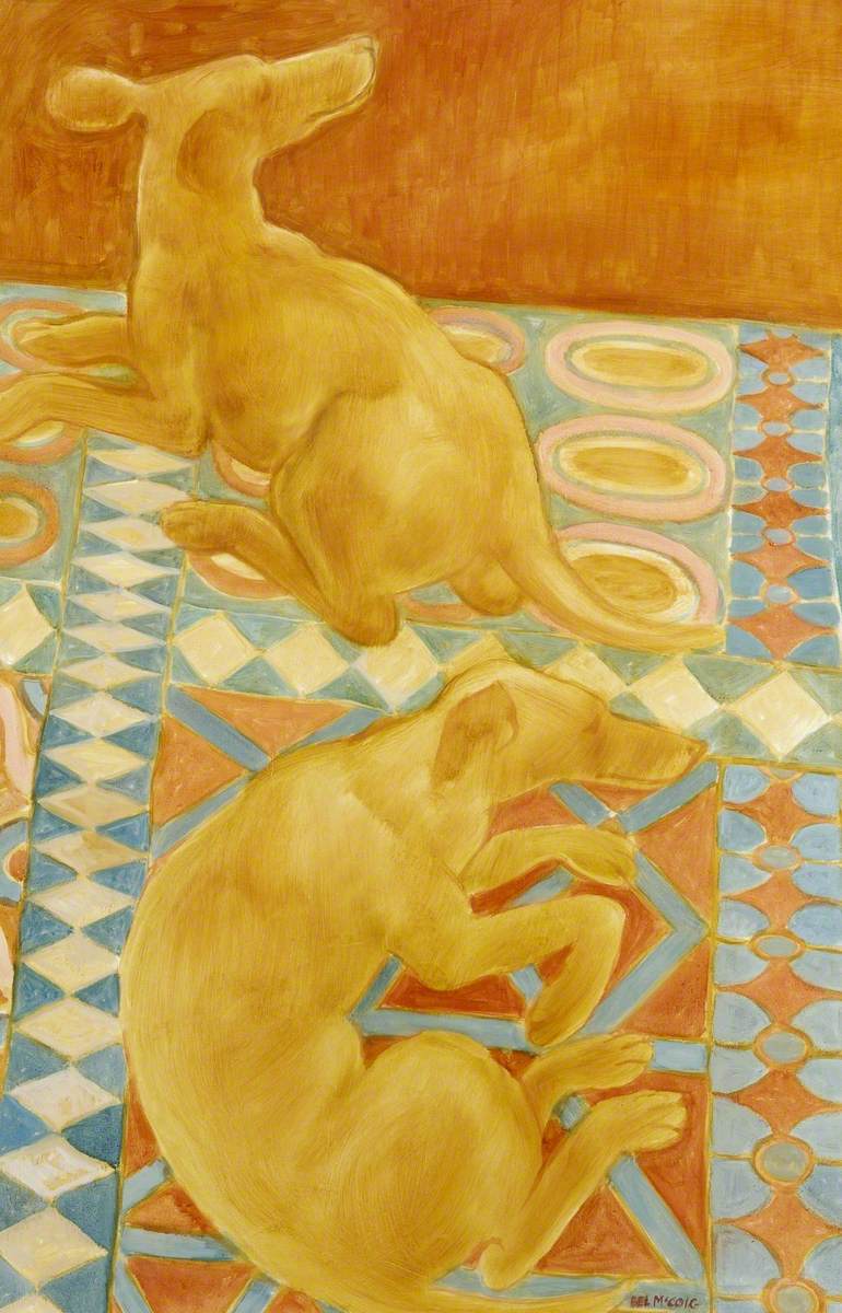 Two Dogs on Rug, Seated