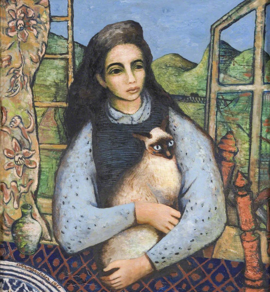 Girl with a Siamese Cat