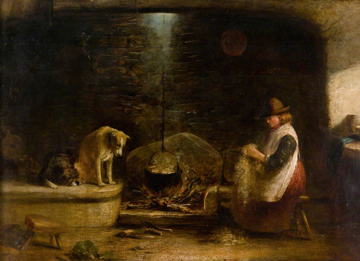 Welsh Woman Picking Wool