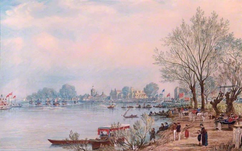 The Finish of the Boat Race at Mortlake, London
