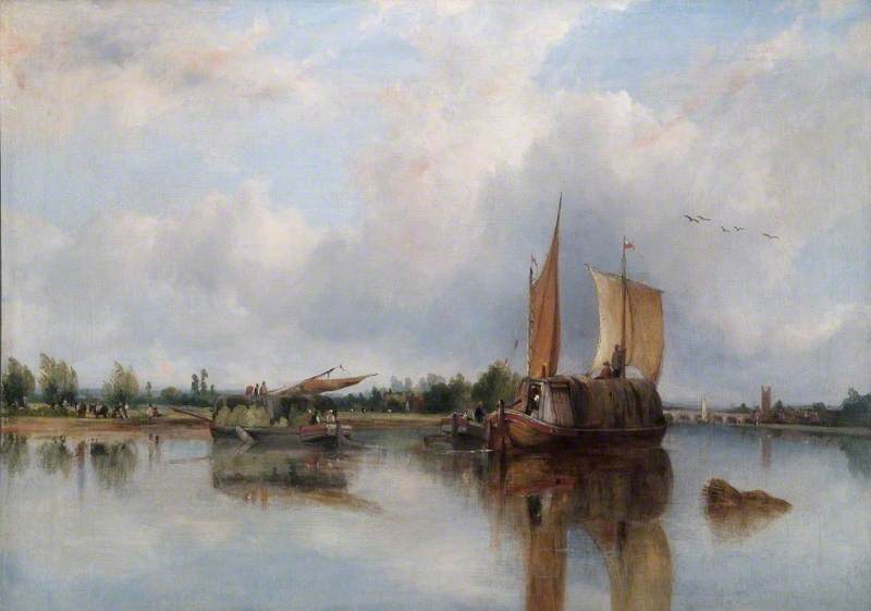 View of Barges on the Thames with Henley-on-Thames Beyond