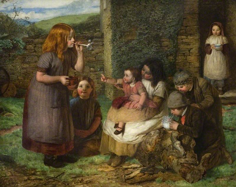 Bubbles, Cottage Scene with Children