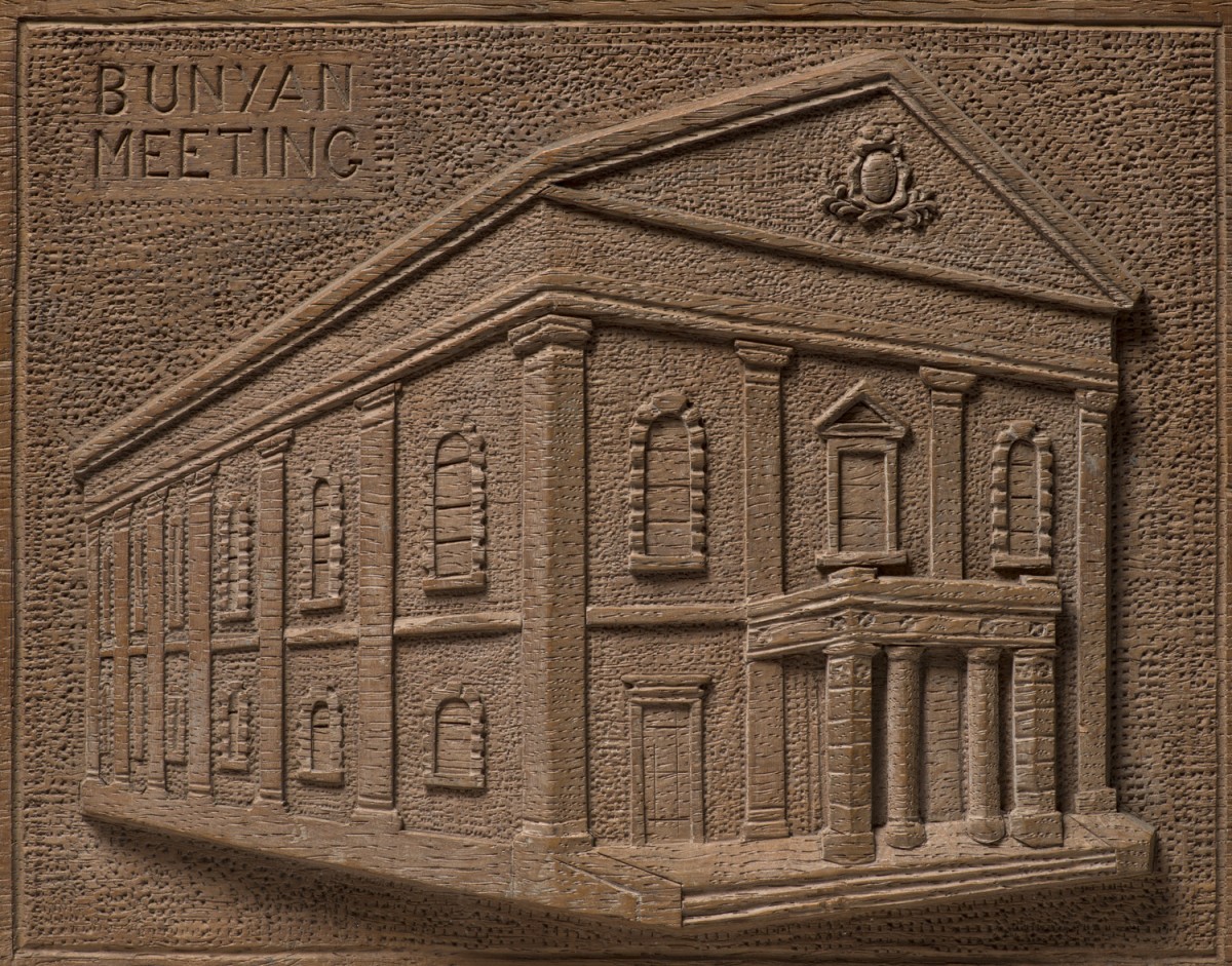 Carving of the 'Bunyan Meeting'