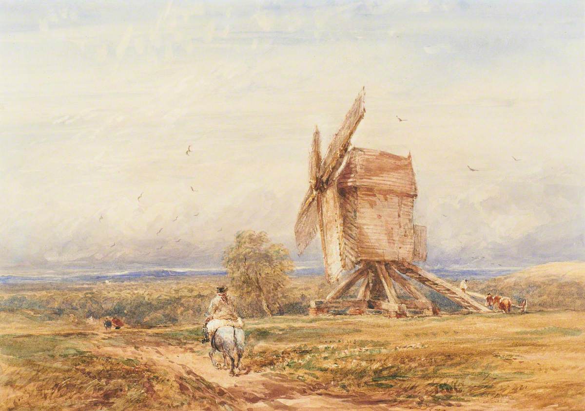 Farmer on Horseback Passing a Windmill