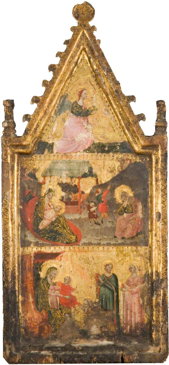 The Angel of the Annunciation (top), the Nativity and Annunciation to the Shepherds (centre), the Adoration of the Magi (bottom)