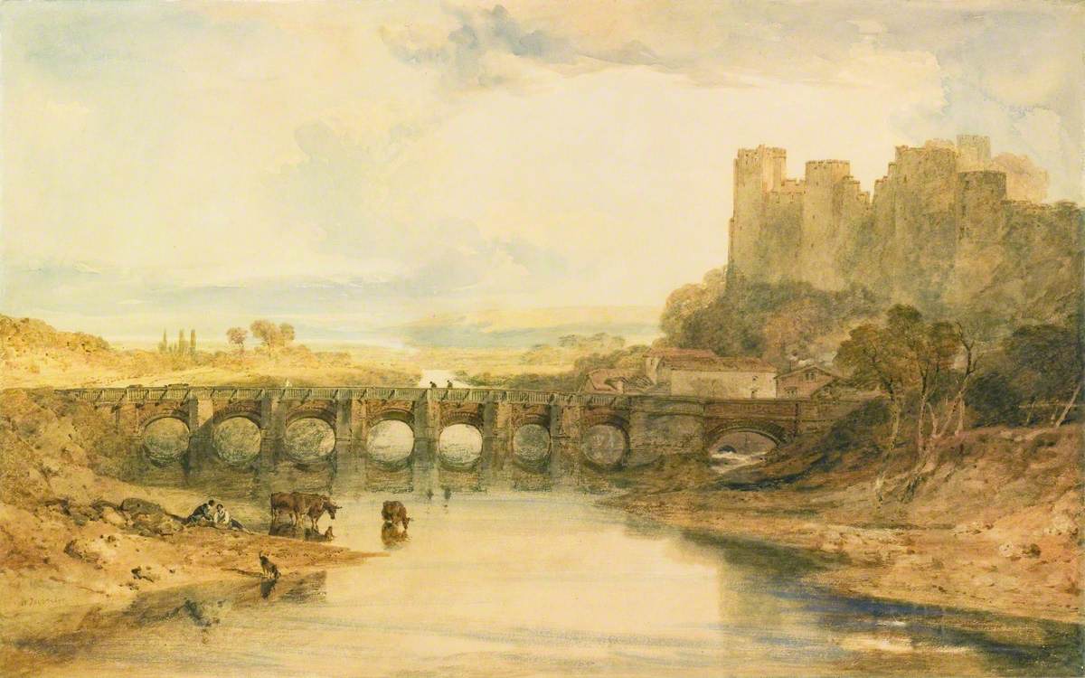 Ludlow Castle, from the North West, with the River Teme