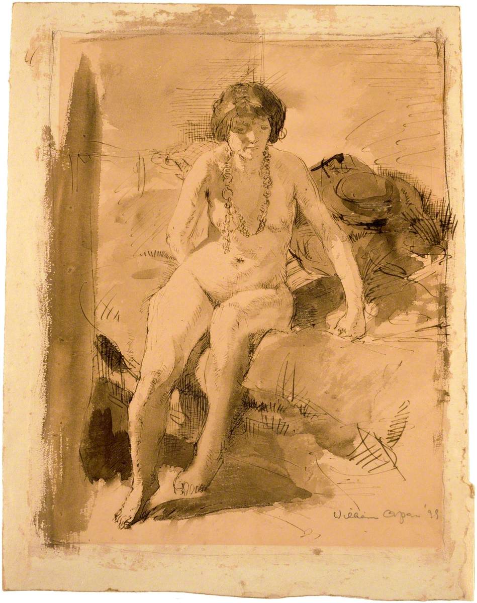 A Nude Girl Seated on a Bed