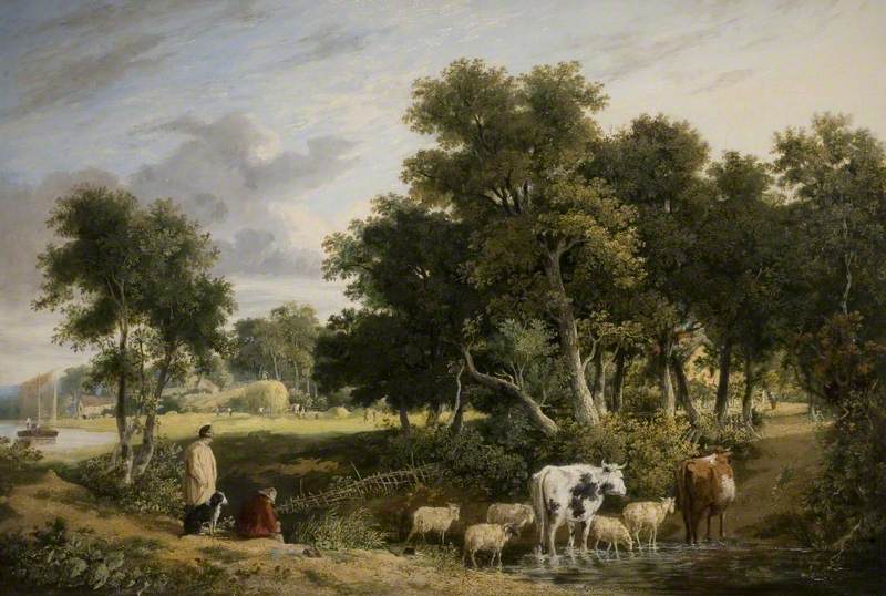 Landscape, Cattle Crossing a Stream