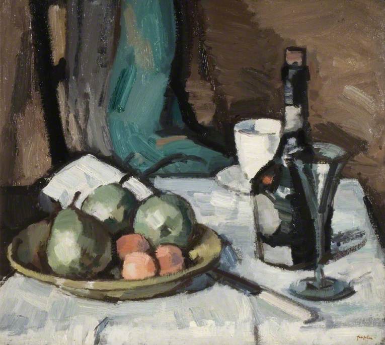 Still Life with a Bowl of Fruit, Bottle, Cup and Glass