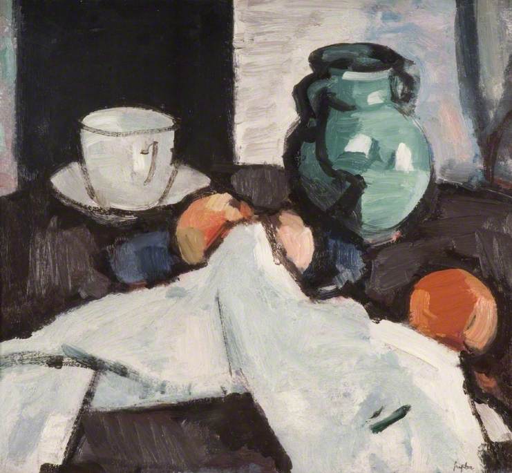 Still Life with Bowl of Fruit, Jug, Cup and Saucer