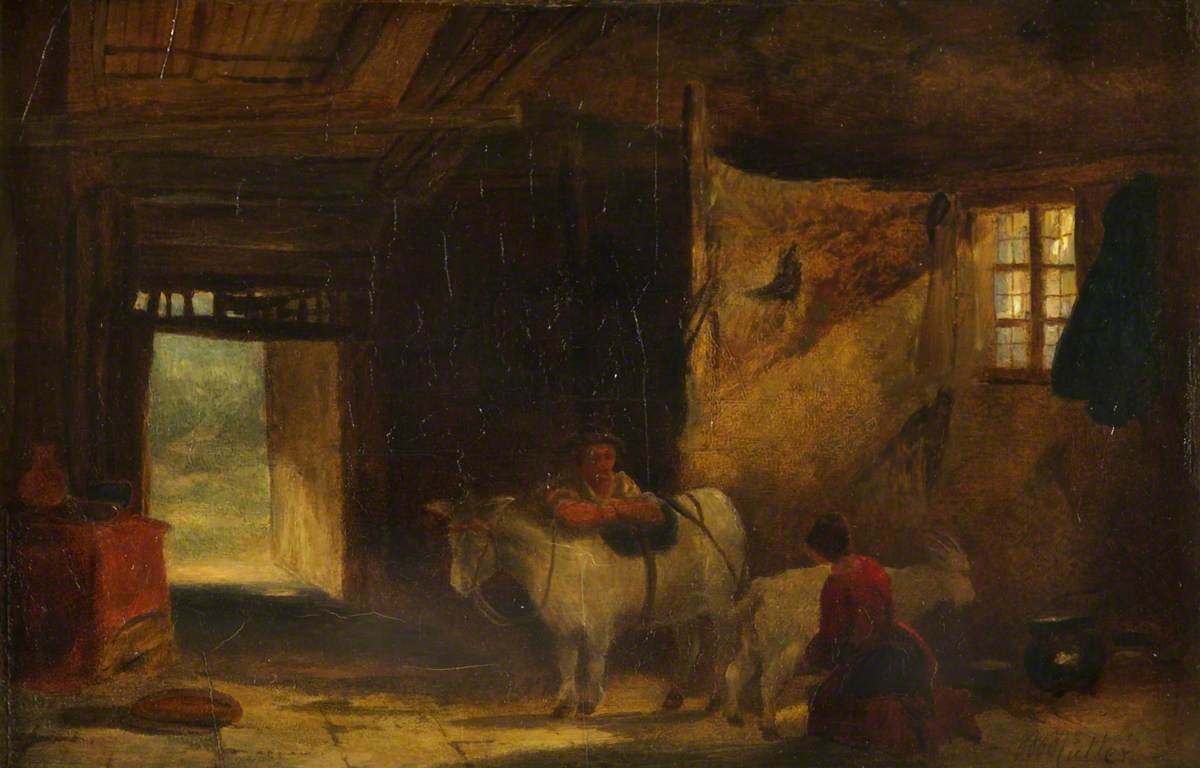 A Welsh Interior with Girl Milking a Goat