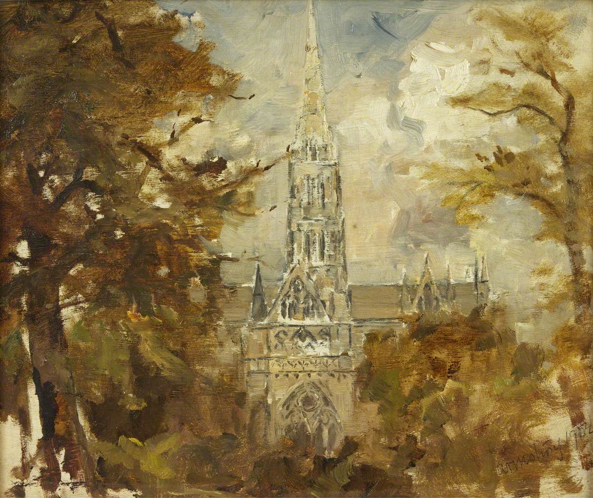 A Cathedral Seen between Trees