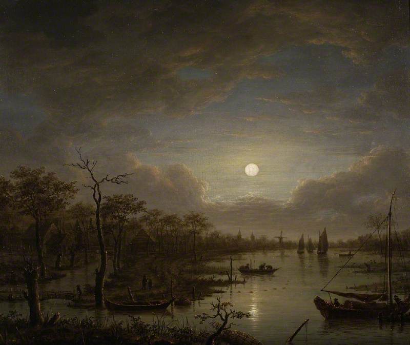 River Scene by Moonlight