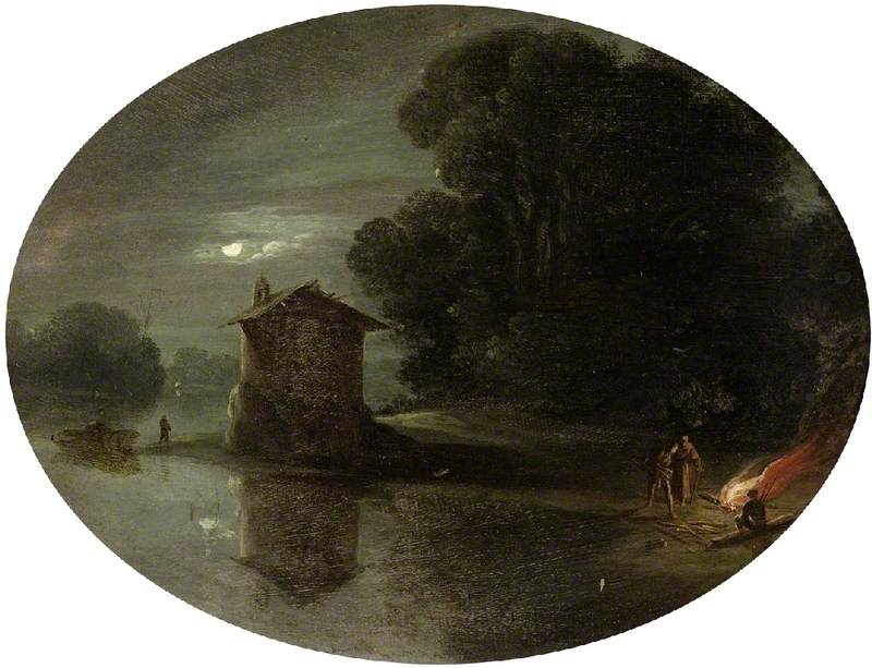 River Scene by Moonlight