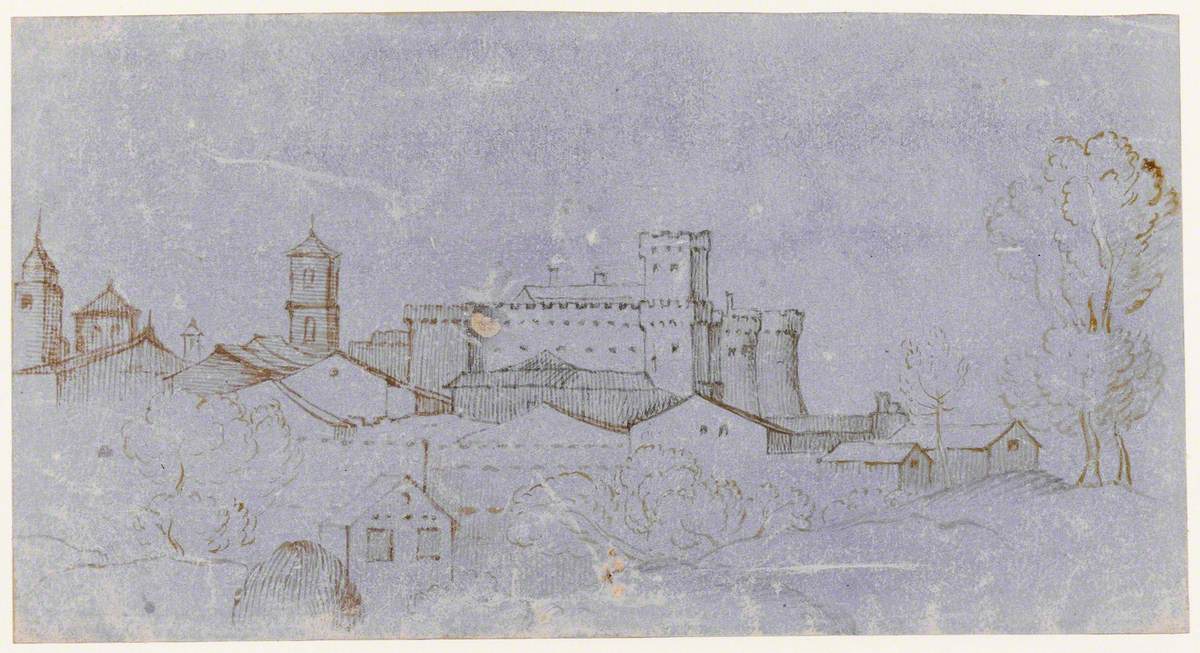 View of a Town with a Fortified Castle, Landscape in Foreground