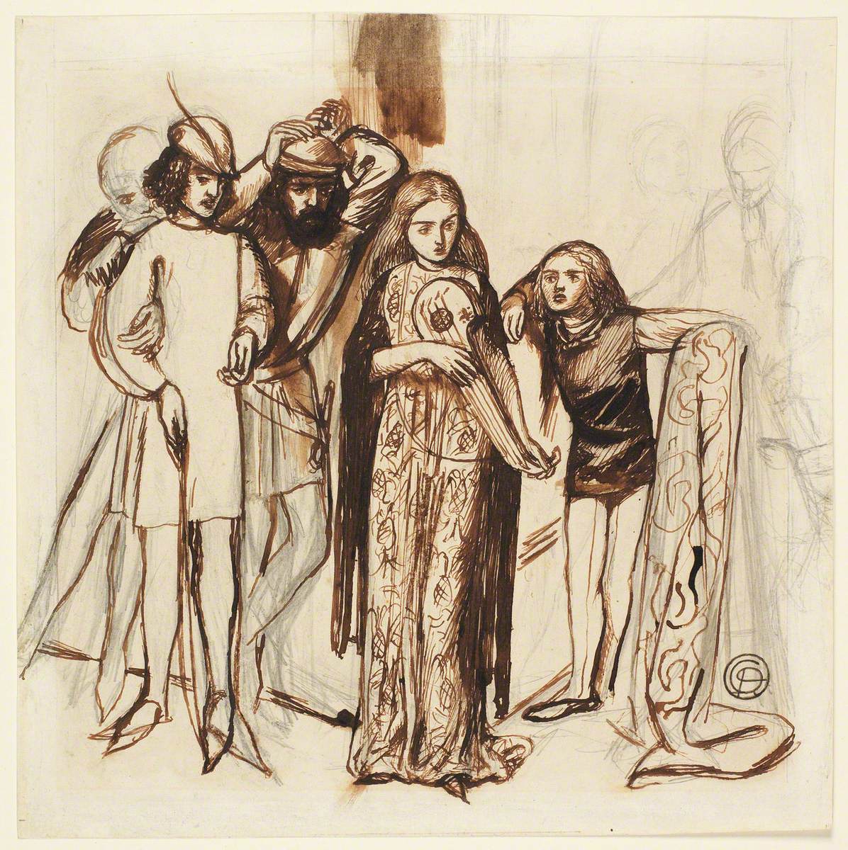 Composition of Six Figures in Medieval Dress (Scene from a Play)
