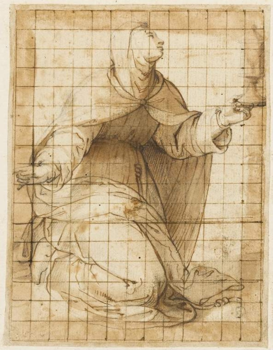 St Clare kneeling, holding a monstrance
