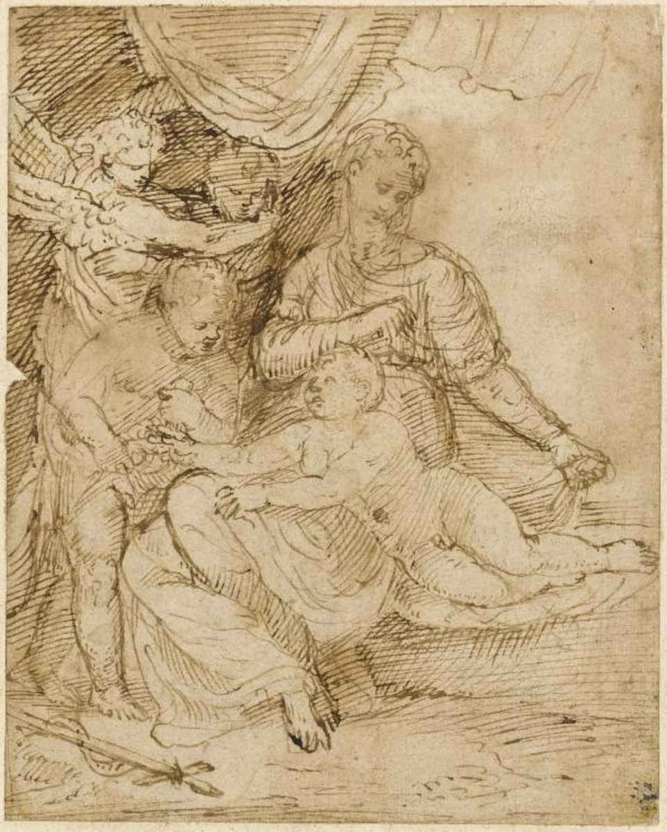 The Virgin and Child with the infant John the Baptist, watched by two angels