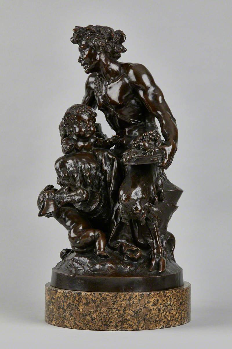 Satyr with Two Children, Holding a Tambourine Filled with Fruit