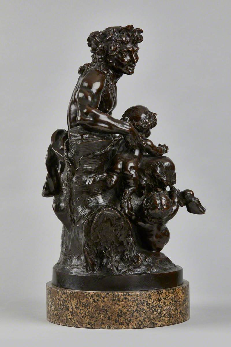 Satyr with Two Children, Holding a Tambourine Filled with Fruit