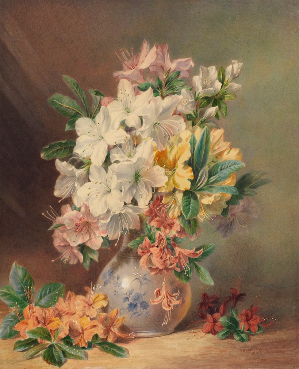 Decorative vase containing Azaleas