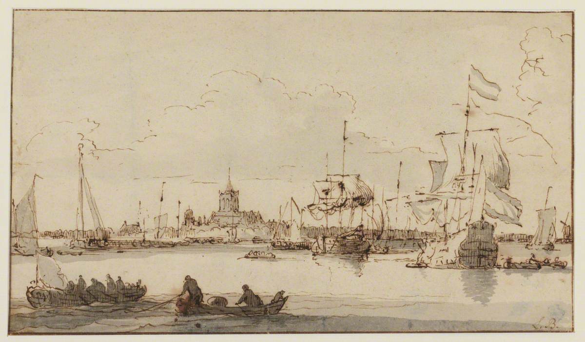 A View of Vlaardingen with Shipping in the Foreground