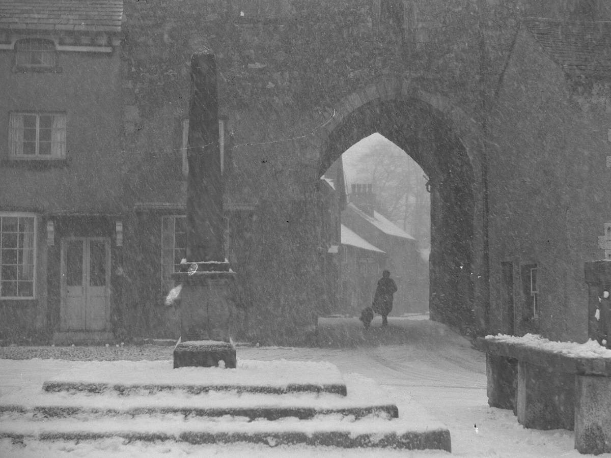 Cartmel Priory Gatehouse in Snow