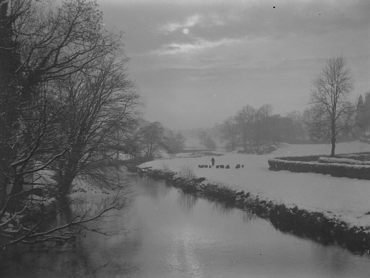 Shepherd And Sheep In Winter Art UK shepherd-and-sheep-in-winter-art-uk