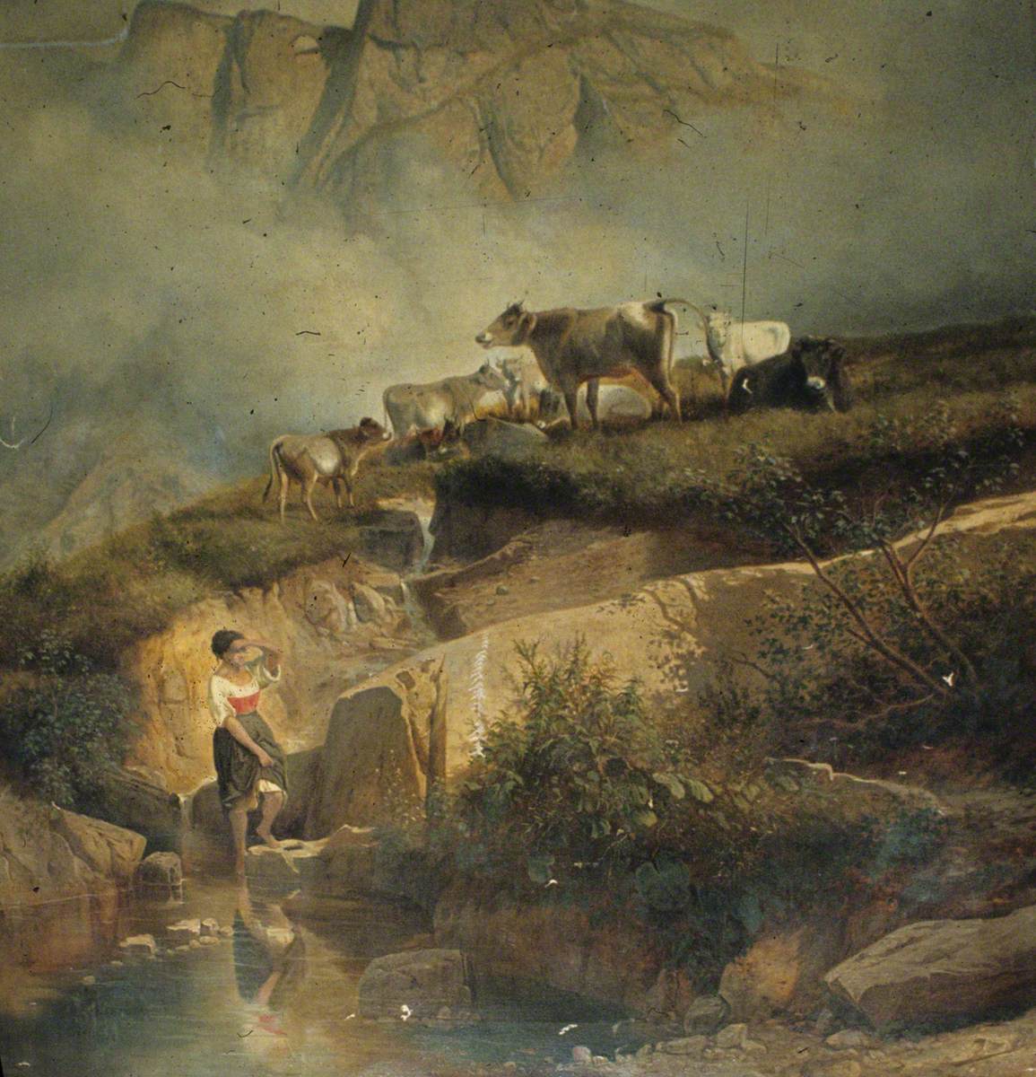 Mountain Pastoral Scene, Cattle and a Girl