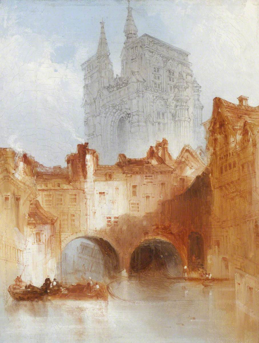Canal Scene with Cathedral in Background