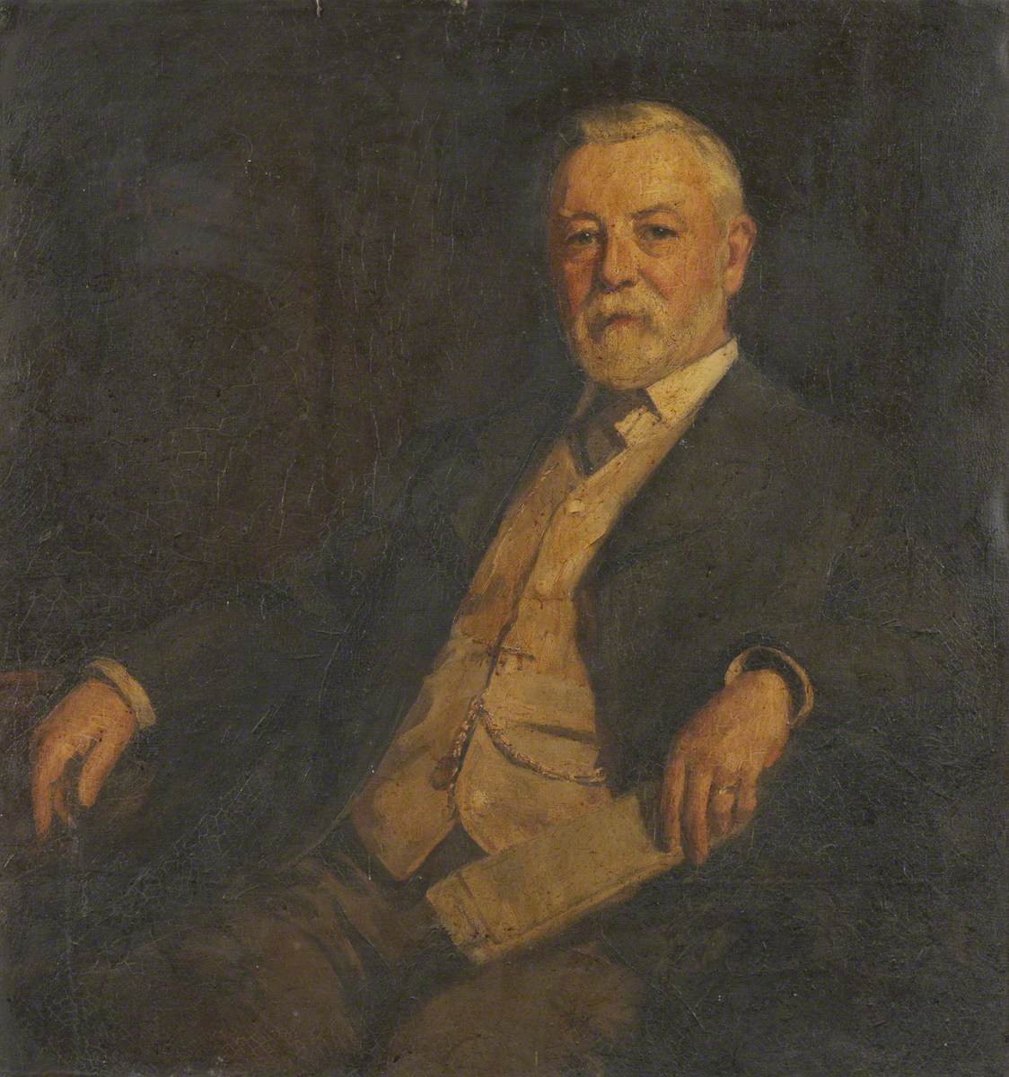 Portrait of a Man, Seated, Wearing a Black Jacket and Watch Chain
