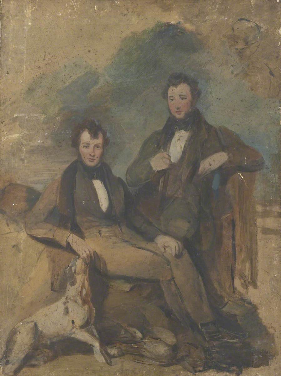 Portrait of Two Seated Men with a Dog