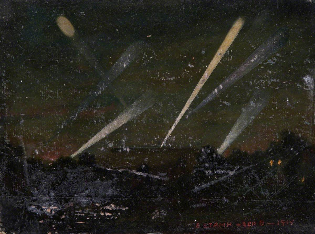 Searchlights from Parliament Hill, German Zeppelin Raid, 8 September 1915