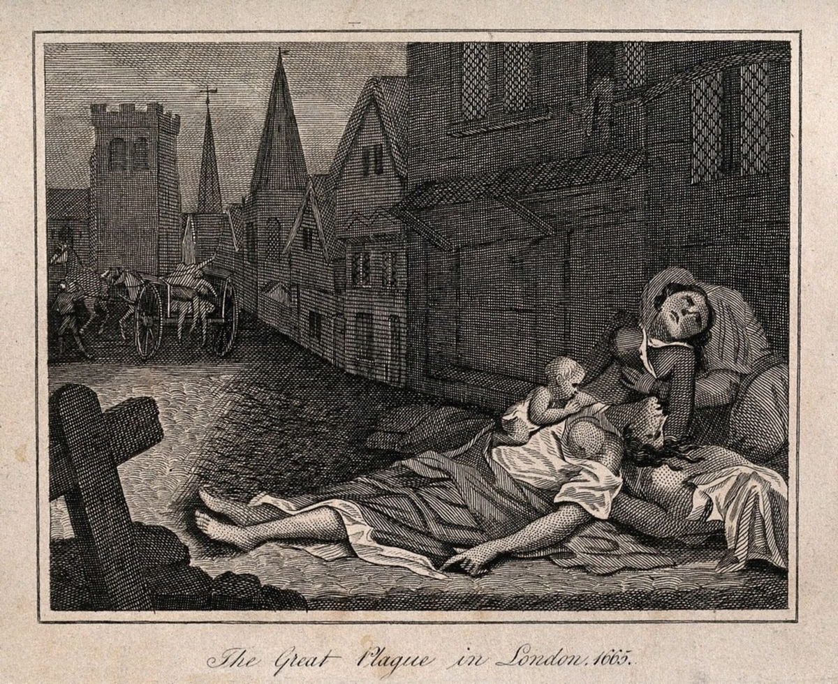 Two Women Lying Dead in a London Street during the Great Plague, 1665, One with a Child Who Is Still Alive