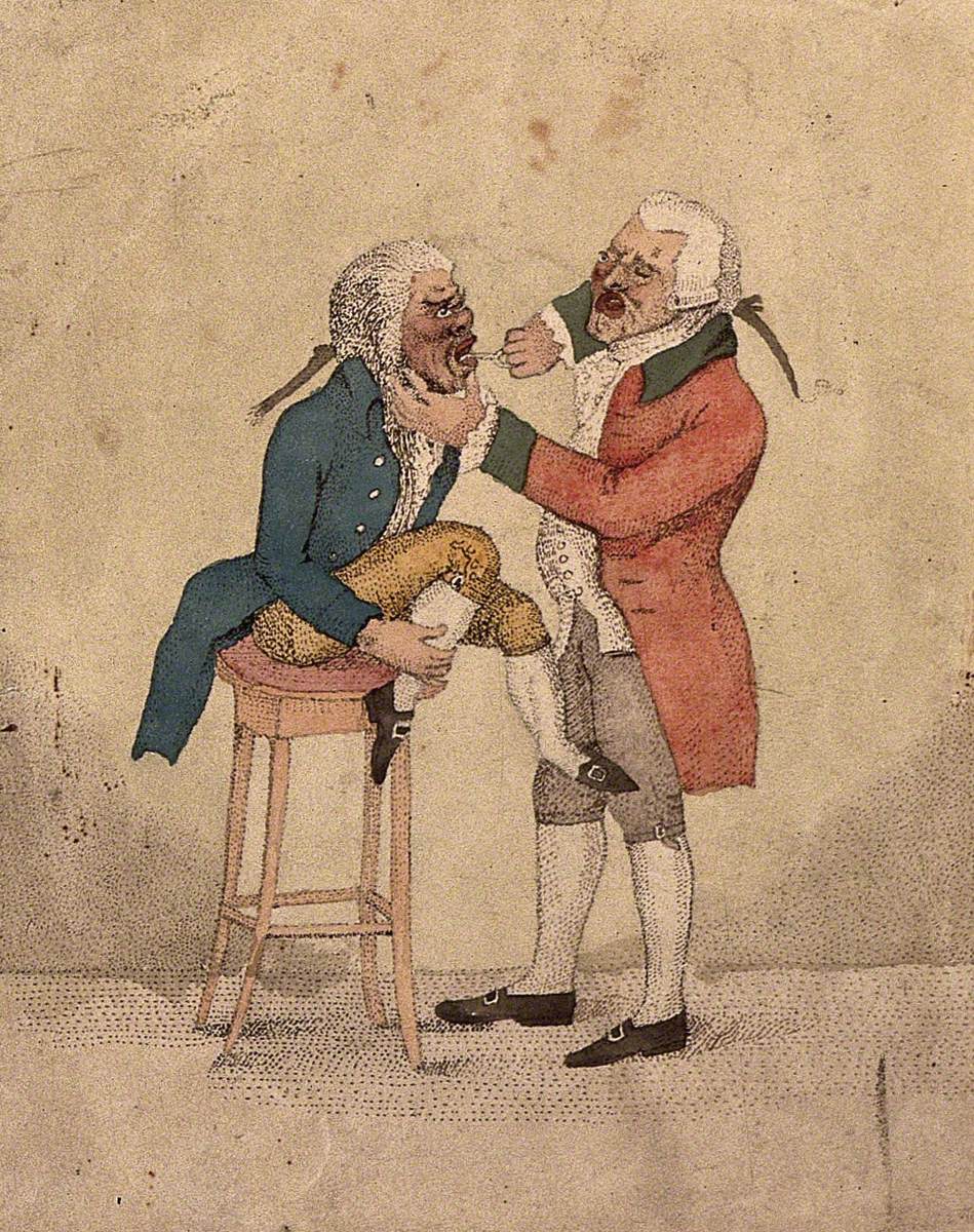 A Tooth-Drawer Extracting a Tooth from a Patient Who is Seated on a Stool