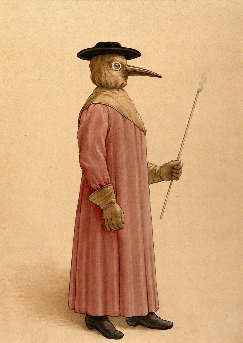 A Physician Wearing a Seventeenth-Century Plague Preventive Costume