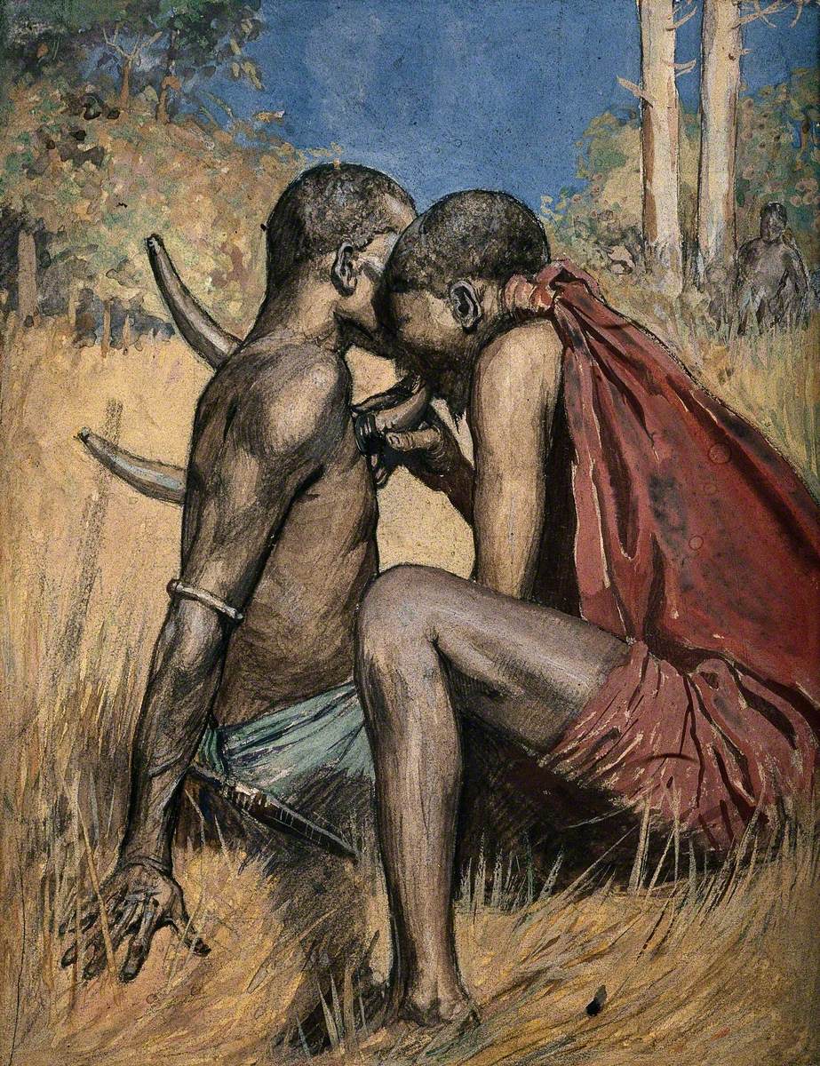 An African Medicine Man or Shaman Applying the Technique of Cupping to a Patient (Using Animal Horns), Which Involves Drawing Blood to the Surface of the Body