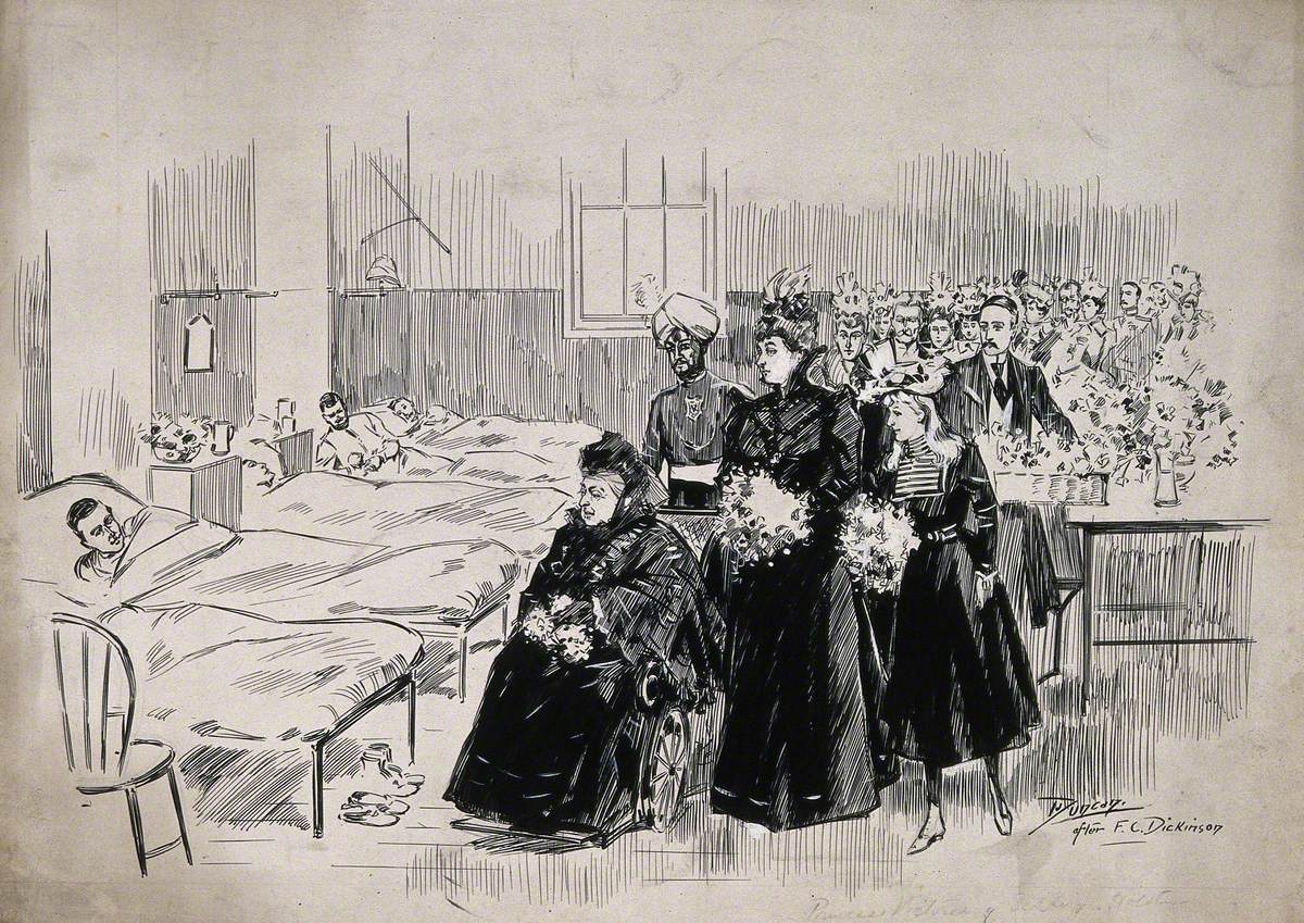Her Majesty Queen Victoria and Entourage Visiting Soldiers Wounded during the Boer War, in a Ward at Netley Hospital