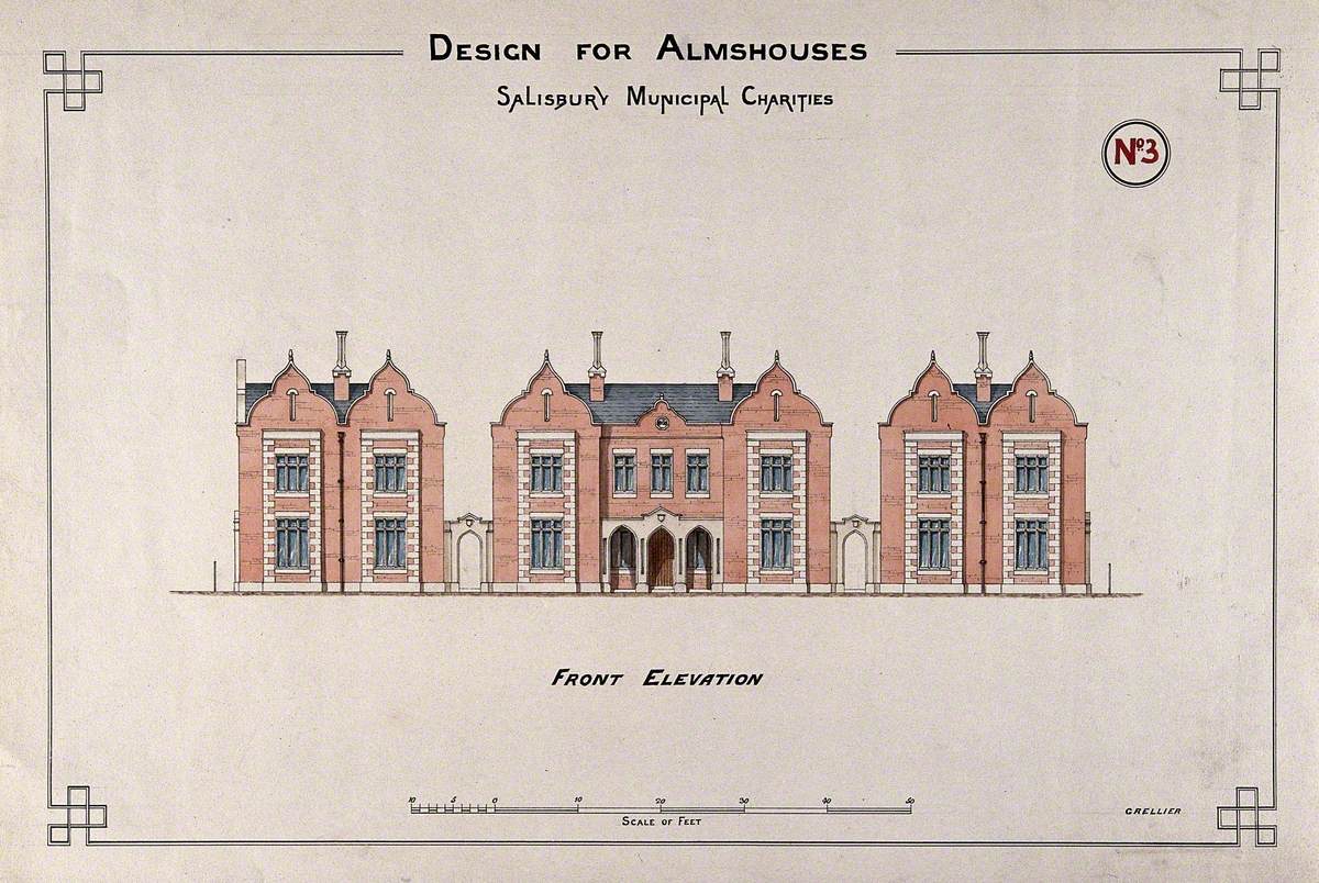 Almshouse, Salisbury: Front Elevation