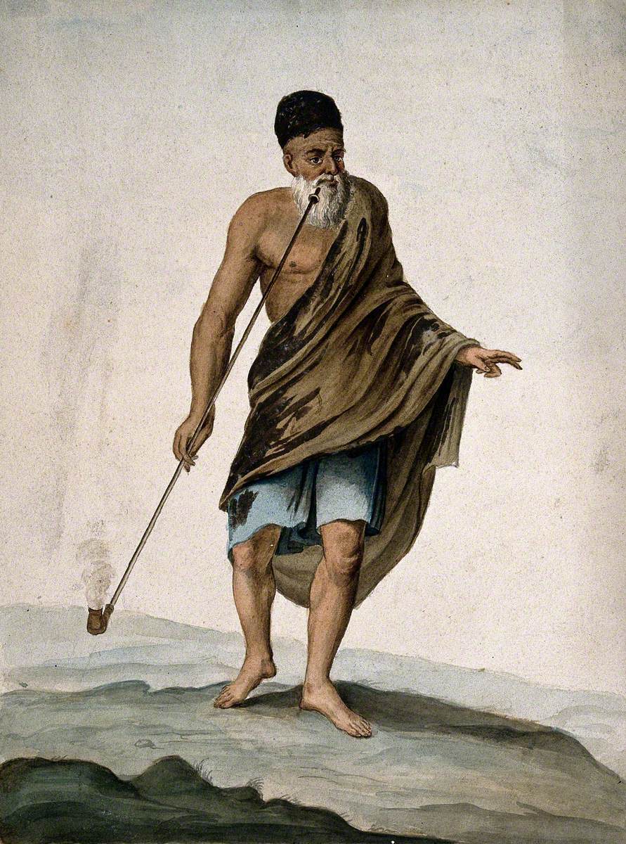 An Old Man in Cloak and Turban Smoking a Long Pipe (Chibouk)