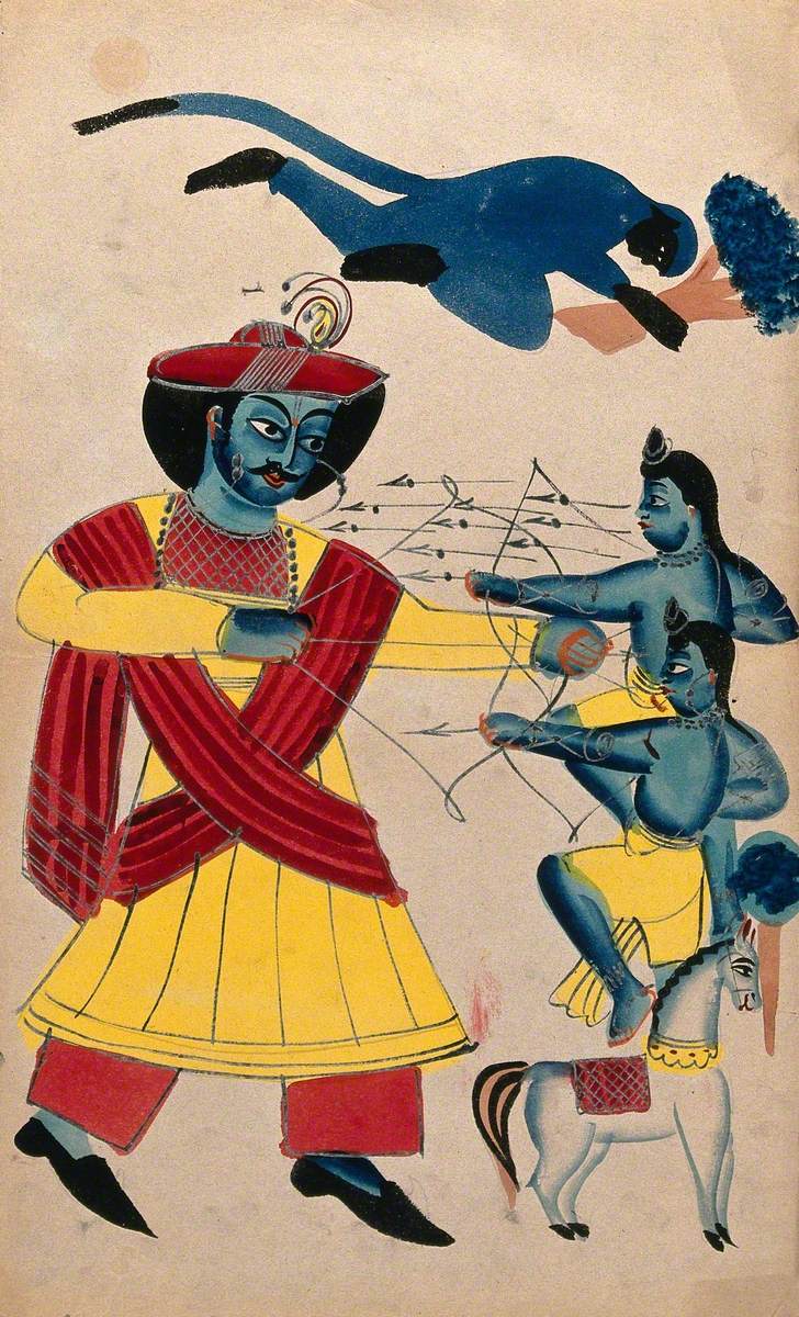 Rama Fighting His Sons Lava and Kusa with Hanuman Helping