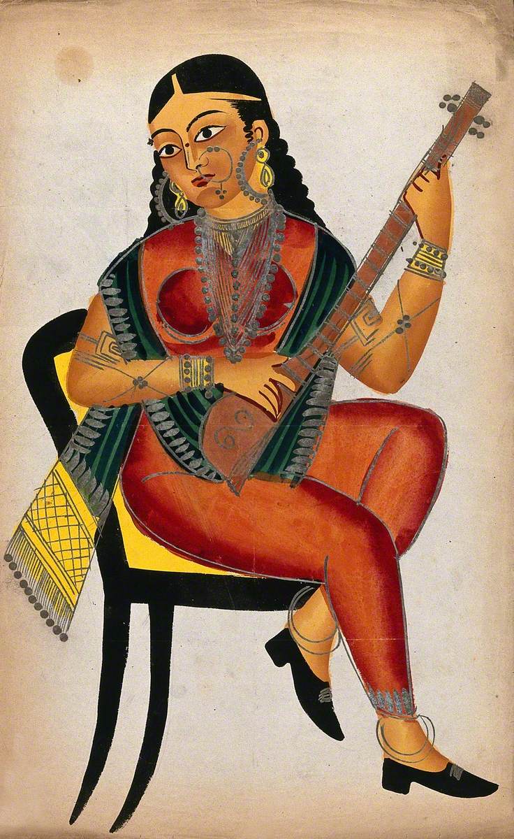 A Seated Courtesan Playing a Sitar