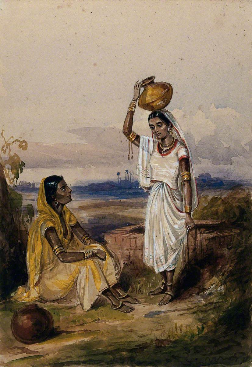 Two Women with Water Vessels at a Well, Afghanistan