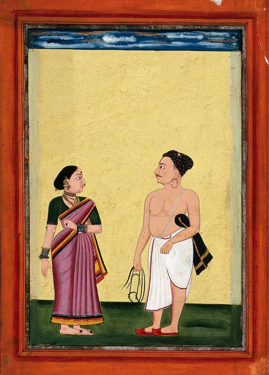 A Jain Holding a Harness, Accompanied by His Wife