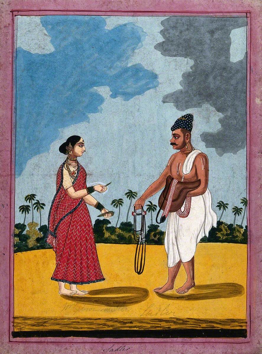 A Jain Horsegroom with His Wife Offering Him a Betel Leaf