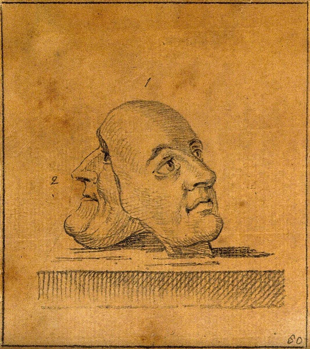 Two Masks Showing Physiognomies Expressing Complaisance (left) and Probity (right)