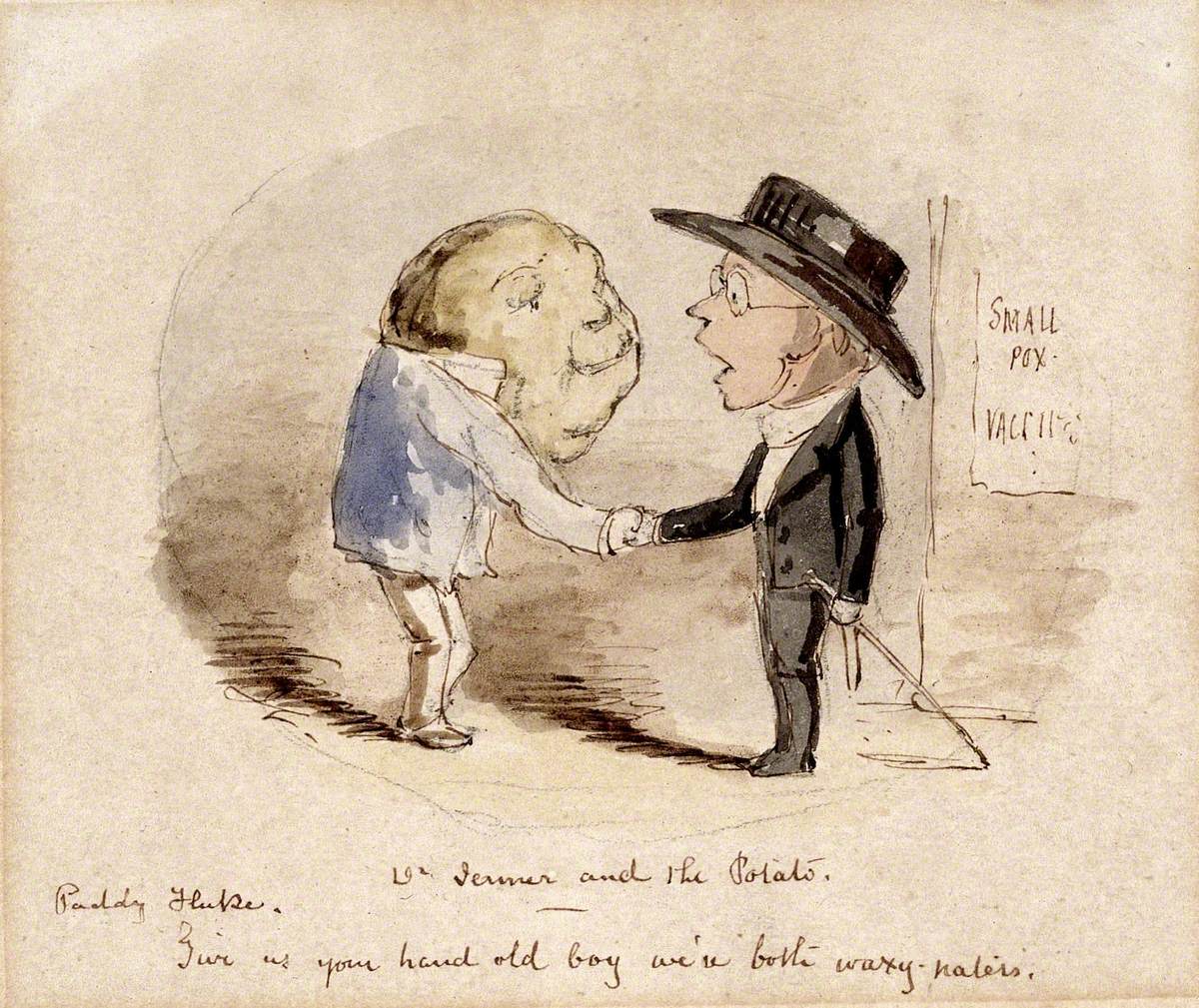 A Potato Shaking Hands with Edward Jenner, Claiming Him as a Fellow Vaccinator