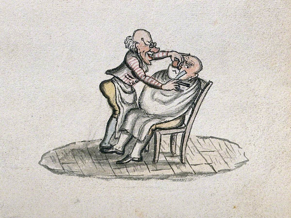 A Barber Shaving a Man