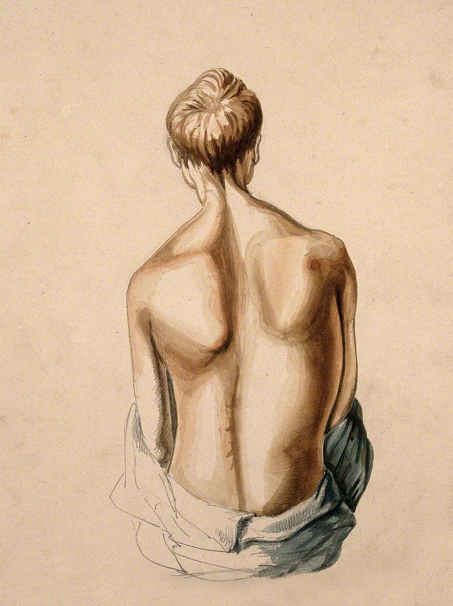 A Figure, Viewed from the Waist Up, as Seen from Behind
