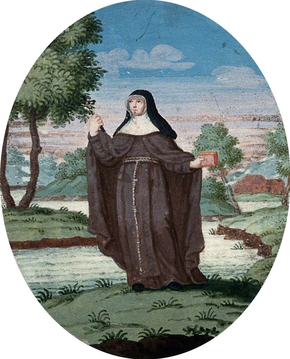 A Female Saint (Bridget of Sweden?) Holding a Crucifix and a Book